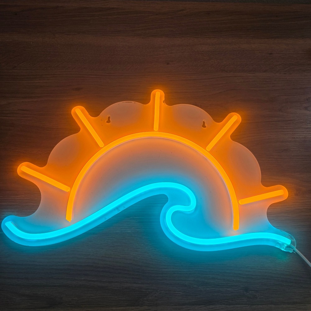 Sun and Wave LED Neon Sign USB‎ Powered Wall Decor Light Blue Orange Summer Vibe